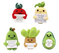 PACIOCEAN 5 Piece Set of Funny Knitting Dolls,knitted Positive Fruit Cute Wool Knitting Doll,Creative Positive Fruit Doll(Green potato,potted plant,avocado,pineapple,tomato)