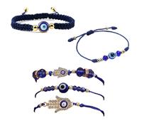 PACIOCEAN 5Pcs Evil Eye Bracelets Set for Women Men, Adjustable Blue Beaded Stretch Bracelet Wristbands, Handmade Boho Anxiety Relief Gift, Positive Energy Spiritual Protection Jewelry