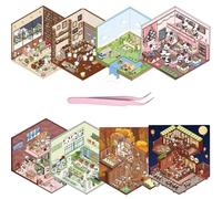 PACIOCEAN 8 Sets 3D Sticker Scene，Cute Cartoon Scenery Stickers，Make Your Own House Stickers，for Relief Stress Pass The Time(with Tweezers)