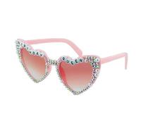 PACIOCEAN Birthday Heart Sunglasses,Girl’s Birthday Glasses Decoration, Pink Heart Shaped Shiny Bling Diamond Pearl Birthday Queen Sunglasses,Pearls for Adults, Teens, Women, Ladies (PINK)
