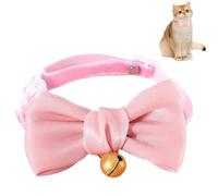 PACIOCEAN Cat Collar Bow Tie,1 Pack Silk Pink Cat Collar Bow with Bell,Adjustable Breakaway Kitten Collars,Soft and Cute Safety Collars(Pink)