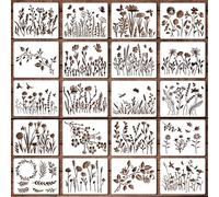 PACIOCEAN Flower Stencils for Painting, 20 Pieces, 5.9 x 4.72 Inch, Reusable Floral Templates for DIY Craft, Furniture, Home Decor