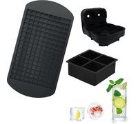 PACIOCEAN Ice Cube Trays Set, 160 Grids Mini Square, Square and Round Moulds, Large Ice Balls for Whiskey and Cocktails, 3 Pieces, Silicone, Black