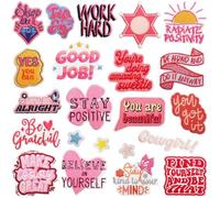 PACIOCEAN Iron On Patches, 22 Pieces, Pink Inspirational Words Design for Clothes and Accessories