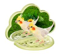 PACIOCEAN Parrot Bird Mirror with Stand,A Green Cloud Themed Space Saving, Creative Cage Accessory for Cockatiels, Canaries and Finches