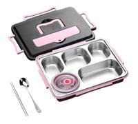PACIOCEAN Pink Stainless Steel Leakproof Bento Lunch Box Sandwich Friendly, Food Safe, Compact & Lightweight for Kids & Adults, Ideal for Portion Control & Food Prep