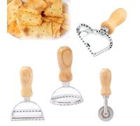 PACIOCEAN Ravioli Stamp Maker Set,4 Piece Wooden Handle Pasta Press with Fluted Edge,Pastry Cutter Wheel,Ideal for Pasta, Dumplings, and Cookies