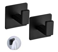 PACIOCEAN Square Black Door Hook,Metal Coat Hook Wall Mounted Robe Hook,SUS 304 Stainless Steel Bathroom Towel Hooks(Matte Black 2 Pcs)