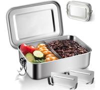 PACIOCEAN Stainless Steel Lunch Box with Removable Divider, Leak Proof Silicone Seal, 1400ml