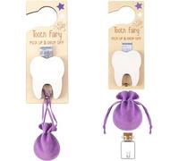 PACIOCEAN Tooth Fairy Pick up and Drop Off,Tooth Fairy Door Hanger with Velvet Pouch, Milk Teeth Keepsake Container(Purple)