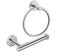 PACIOCEAN Towel Ring and Toilet Paper Holder, Bathroom Hardware Set SUS304 Stainless Steel, Heavy Duty Hand Towel Hanger and Toilet Roll Holder, Sleek Chrome Finish for Bathroom and Kitchen（2 Piece）
