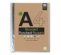 Pack 10 A4 Eco Friendly Clear Recycled Punched Pockets Document Wallets
