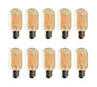 Pack 10 | LED E27 Edison Light Bulbs, T45 4W Dimmable 2700K Warm White 450 Lumens Amber Glass LED Filament Tubular Vintage Energy Saving Bulb for Home Lighting Decorative