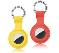 Pack 2 AirTag Strap- Silicone Case for AirTag Keyring for Keys, Bags, Luggage, Pet Collars - Anti-Lost and Scratch-Resistant Design for Apple Air Tags 2021 (Yellow/Orange)