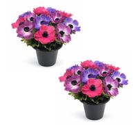 Pack 2 Artificial Flowers for Graves in Pot 25cm | 12 Head Purple/Pink/Creise Grave Flower Pots | Perfect for Enhancing Memorial & Cemetery Décor | Elegant Design for a Lasting Funeral Tribute.