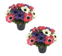 Pack 2 Artificial Flowers for Graves in Pot 25cm | 12 Head Purple/Red/White Grave Flower Pots | Perfect for Enhancing Memorial & Cemetery Décor | Elegant Design for a Lasting Funeral Tribute.