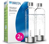 BRITA Bottles, 2 Pack for Water Bubblers SodaONE | 2 x 1 Litre Replacement Bottles | Lightweight, BPA-Free PET Bottle in Duo Pack | Bubble Bottles with Elements of Polished Stainless Steel