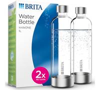 BRITA Bottles, 2 Pack for Water Bubblers SodaONE | 2 x 1 Litre Replacement Bottles | Lightweight, BPA-Free PET Bottle in Duo Pack | Bubble Bottles with Elements of Polished Stainless Steel