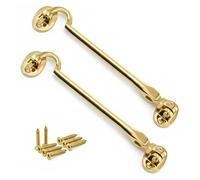 Pack 2 Brass Cabin Hook Silent Type 150mm - Heavy Duty Solid Brass Door Latch for Gates, Sheds, Windows & Cupboards - Traditional Quiet Design with Fixings