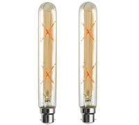 Pack 2 | LED Bayonet Tubular Bulb,T185 4W (40W Equivalent) Dimmable Warm White 2700K 450 Lumen | B22 LED Filament Amber Glass Vintage Style Energy Saving Bulb for Long Cage Lamp & Home Decoration