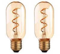 LEDSone Vintage LED Spiral Filament Bulb T45 Tubular, E27 Screw LED Bulb 4W, Warm White 2700K Non dimmable AC220V 450LM, Decorative Antique Filament Light Bulbs, Amber Glass, Pack of 2
