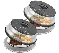Pack 2, LekDrok Microwave Food Cover with Mat 10 Inch, Mat as Bowl Holder, Cover for Splatter Guard, Collapsible Lid for Plate, Multi-Use Silicone Mat & Kitchen Colander Gadget for Meal Prep, Charcoal