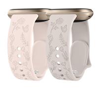 Pack 2 Rose Butterfly Engraved Compatible with Fitbit Sense 2/Fitbit Sense Straps, fitbit Versa 4/fitbit Versa 3 straps for Women,Soft Floral Replacement strap for Fit bit Versa 4/3/Sense 2(Pack C)