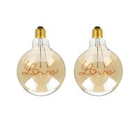 Pack 2 | Vintage Edison E27 LED Decorative Light Bulb | LOVE Text 4W (Equivalent 40W) Non-Dimmable Warm White 2700k Screw Base Easy Fit Amber Glass Globe Energy Saving Bulb for Indoor Lightings