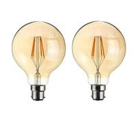 Pack 2| Vintage LED Bayonet Light Bulb, G95 4W ( 40W Equivalent) B22 Base LED Filament Dimmable Warm White 2700K | Amber Glass 450lumens Old Fashioned 90% Energy Saving Bulb for Home Decoration