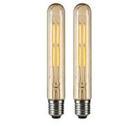Pack 2, Vintage LED Edison E27 Light Bulbs, T185 4W (40W Equivalent) Dimmable Warm White 2700K 450 Lumens LED Filament Amber Glass Screw Old Fashioned Tubular Style Decorative Lamp Cage Bulb
