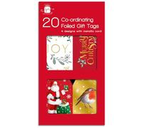 Pack 20 Coordinating Gift Tags Metallic Cord - Traditional Foiled Card Christmas Xmas Tags - Fully Recyclable Labels with String - Blank Writable Wrapping Christmas Presents