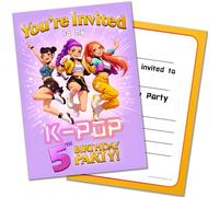 PACK 20 K Pop 5th Birthday Party Invitations with Envelopes Cartoon Animated Design Double Sided Cards Designed and Printed in the UK
