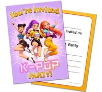 PACK 20 K Pop Party Invitations with Envelopes Cartoon Animated Design Double Sided Cards Designed and Printed in the UK