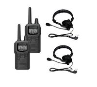 Pack 2x Kenwood PKT-300E + 2x Lightweight Headset with Overhead Band Set of 2 compact, licence-free PMR446 two-way radios featuring clear sound,