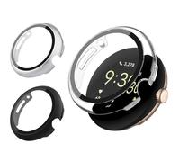Pack 3 Cases with Screen Protector for Google Pixel Watch 3/2/1 41mm, Built-in 9H Tempered Glass Film Hard PC Bumper Full Coverage Protective Cover (Black/Silver/Transparent)