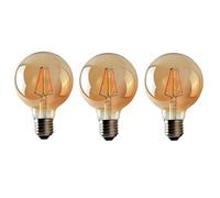 Pack 3 | LED E27 Light Bulbs, 4W (Equivalent 40W) G95 Dimmable Warm White 2700K Edison Screw 450 Lumens LED Filament Amber Glass Globe Old Fashioned Energy Saving Bulb for Indoor Home Decoration