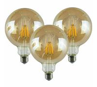 Pack 3 | LED Vintage Globe E27 Light Bulb , G125 8W (Equivalent 60W) Dimmable 2700K Warm White 806 Lumens ES Screw Base Amber Glass | Old Fashioned Large giant Energy Saving Bulb for Decoration