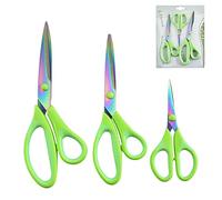 Pack 3 Multipurpose Scissors, School Scissors, Craft Scissors, Scissors of Different Measurements, Stainless Steel Scissors, Scissors for Cutting Fabric, Stationery, (Single, Green)