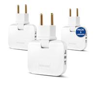 Pack 3 Thief Flat Plug with 3 Outlets with Fine Design for Small Spaces - Flat Wall Thief with 180º Swivel Head - American and European Adapter - 2500W - White | 3-Stars