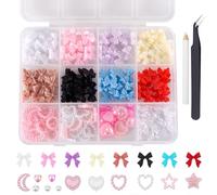 Pack 3D Nail Charms, Assorted Color Multi Shapes Mix Bow Nail Charms Cute Heart Star Moon Pearl Nail Charms 3D Colorful Butterfly Charm Rhinestones Accessories for Women Nail DIY Accessories
