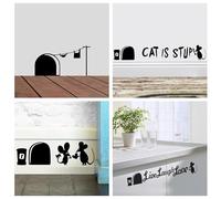 Pack 4 Mouse Hole Wall Art Stickers Vinyl Decal Mice Skirting Board Wall Art Decoration Removable Decal Peel & Stick Wall Art Vinyl Decals