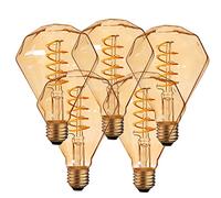 Pack 5 | E27 Edison LED Bulb, G95 Diamond Shape 4W (40W Equivalent) Non-Dimmable 2700K Warm White Amber Glass Vintage Spiral LED Filament 450 Lumens Screw Vintage Energy Saving Decorative Bulb