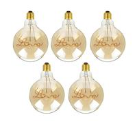 Pack 5, LED E27 Love Decorative Light Bulb, G125 4W (40W Equivalent) Warm White 2700K Non-Dimmable 450 Lumens Edison Screw LED Text Filament Vintage Style Energy Saving Lighting