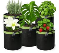 Pack 5 Plant Grow Bags, Breathable Nonwoven Fabric Plant Growing Bags, Reusable Fabric Pots with Handles and Metal Eyelets, Plant Bag for Vegetables, Flowers, Potatoes and Strawberries (5 Gallon)