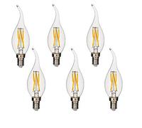 Pack 6 E14 Vintage Candelabra LED Bulb 4W C35 400 Lumens Warm White 2700K Chandelier Light Bulbs C35 Filament LED Candle Bulb Flame Tip No Dimmable