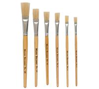 Pack 6 Hog Bristle Short Handle Brush - Flat Tip - Sizes 4,6,8,10,14,18