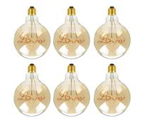 Pack 6, LED E27 Love Decorative Light Bulb, G125 4W (40W Equivalent) Warm White 2700K Non-Dimmable 450 Lumens Edison Screw LED Love Filament Vintage Style Lighting for Home Dinning are livingroom