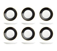 Pack 6 Plates Bread Onyx In Porcelain Black Color Band And Golden Trim Cm