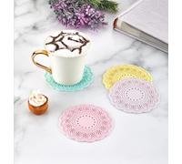 Pack 6 Pretty Pastels LACE DRINKS COASTERS -Non Slip Beverage Coaster, Silicone Coaster, Hot Drinks COaster (PK6 LACE Silicone)