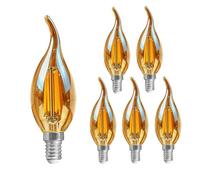 Pack 6 | Vintage LED E14 Light Candle Bulb 4W C35 Flame Tip Dimmable LED Filament 2700K Warm White Amber Glass 450 Lumens Energy Saving Small Edison Screw Bulb for Chandeliers & Indoor Decoration